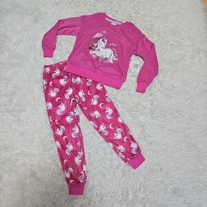 Dots and Dreams Pajama Set Girls XXS (4-5) Fleece Unicorn Pants Long Sleeve